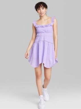 Lilac Cottagecore Ruffled Square-Neck Off the Shoulders Mini dress